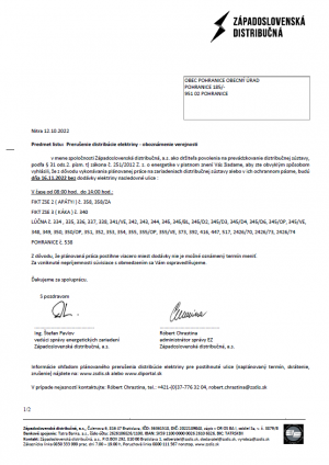 Prerušenie distribúcie elektriny- Áramszünet