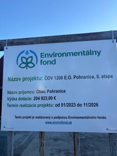 Dobudovanie ČOV 1200 EO v Pohraniciach: II. etapa (01/2023–11/2026)