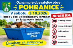 Veľkoobjemový kontajner pri futbalovom ihrisku v Pohraniciach 3. októbra 2026