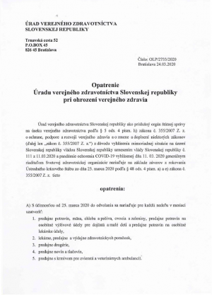 Opatrenia ÚVZSR - A SZK KH óvintézkedései