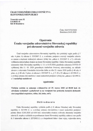 Opatrenie ÚVZSR - A SZKKH óvintézkedései