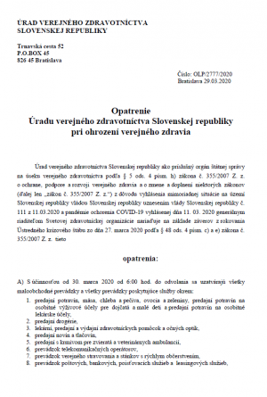 Opatrenie ÚVZSR - A SZKKH óvintézkedései